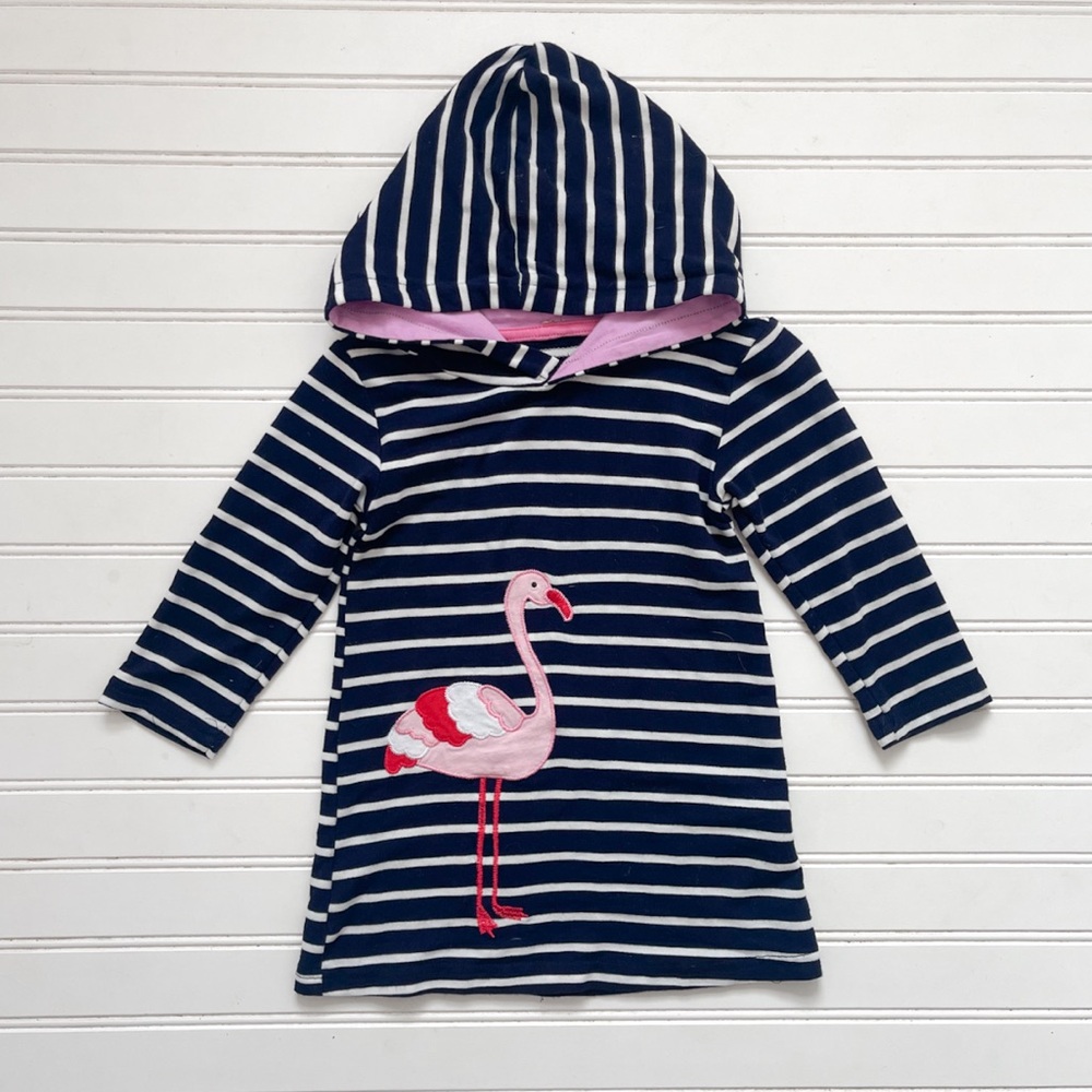 EUC/LN Navy Striped Flamingo Embroidered Appliqué Hooded Dress Coverup